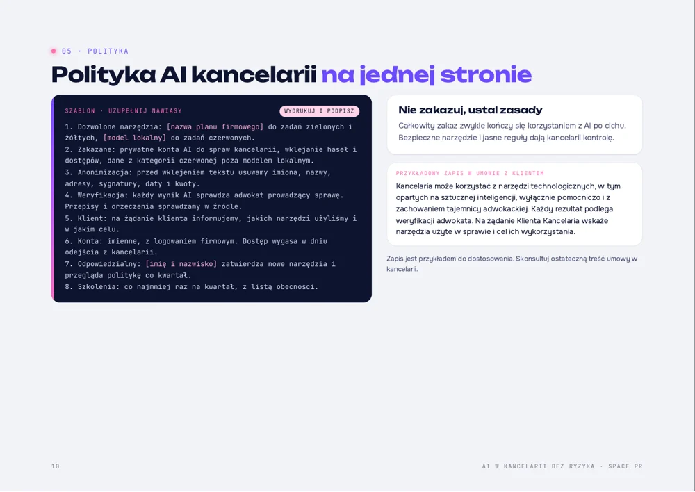 Strona ebooka z polityką AI